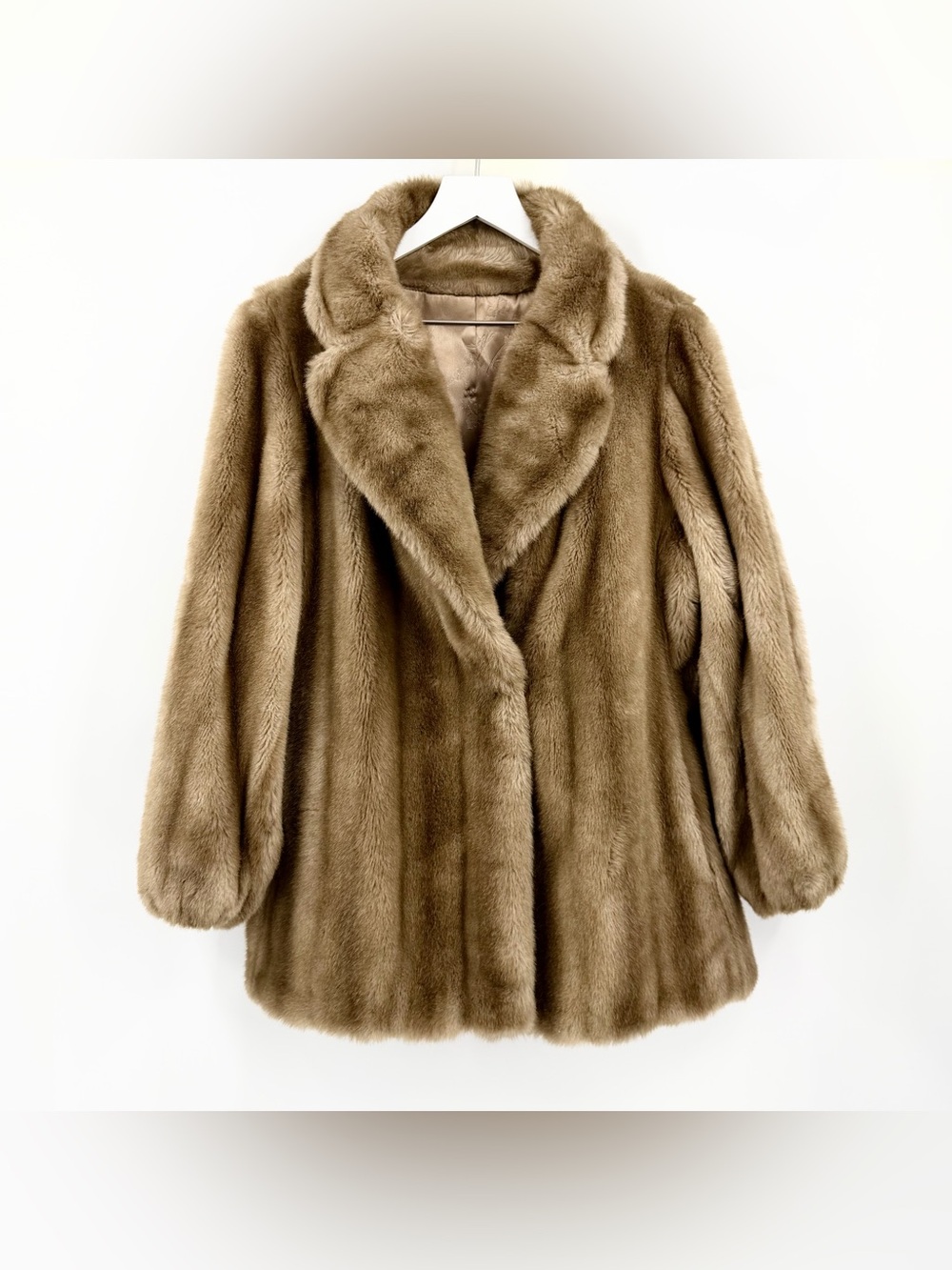 Vintage Grandella Faux Fur Luxurious Teddy Coat Jacket Lined Tan Brown Size 14 - Picture 1 of 8